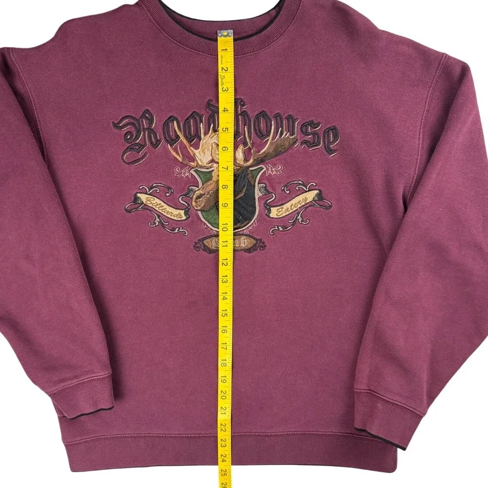 Vintage Roadhouse Moose Sweatshirt Burgundy Embroidered Outdoors Crewneck‎ L